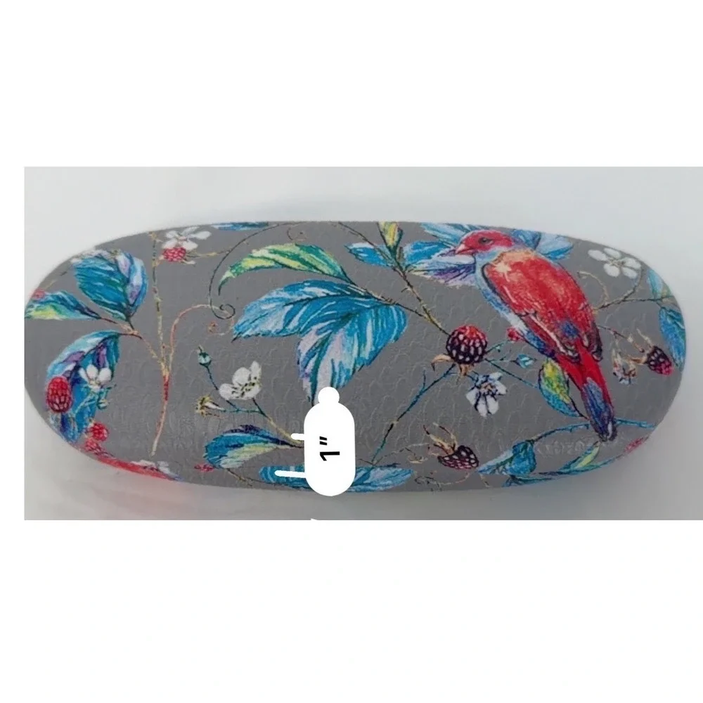 Floral‎ Bird Print Hard Shell Eyeglass Case Grey Botanical Nature Preppy 103-113